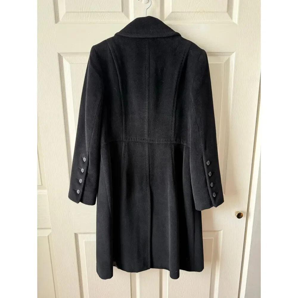 Anne Klein Black Wool‎ Angora Blend Coat Womens Size 10 Quiet Luxury Old Money